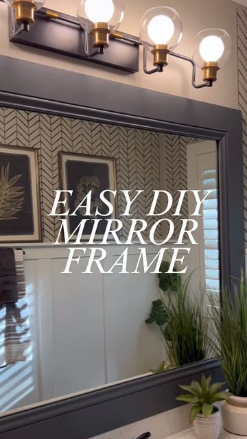 Marian Holden on Instagram: "I’ve done this simple DIY mirror frame in many homes over the years. It is such a simple way to upgrade a builder mirror.

It is also super affordable. I just ust used a 6” baseboard molding. Make sure you paint or stain the back side of the frame as well. You will see that in the mirror if you don’t. And using extreme mount tape is a mess free way to mount the frame. And yes, it sticks really well.

#designerstouch #mirrorframe #diyhomedecor #diyprojects #bathroommakeover" Bathroom Mirror Makeover Frames, Diy Tile Mirror, Master Bath Mirror, Diy Mirror Frame, Bathroom Mirror Makeover, Bathroom Mirrors Diy, Baseboard Molding, Ala Moana, Bathroom Mirror Frame