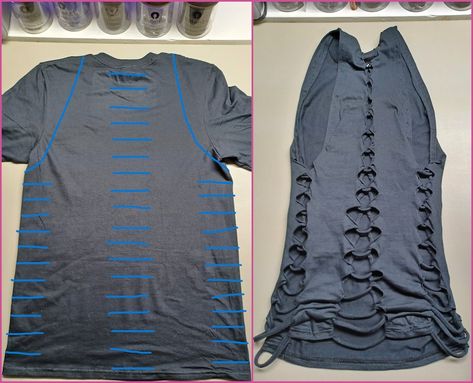 Send Me Your Own T-shirts: Custom Order Upcycled Fitted Slashed Shredded Sleeveless Tank Tops With Back and Side Cut and Weave Pattern - Etsy Cut Up T Shirt, Cut Shirt Designs, Bleach Shirt Diy, Diy Cut Shirts, Cut Tee Shirts, Bleach Shirt, Top With Open Back, Upcycle Clothes Diy, Upcycle Shirt