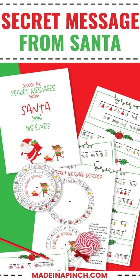 Printable Secret Messages from Santa! Decoding fun for kids! Print this cute printable to have your Elf on the Shelf bring - or put it in an envelope and have Santa mail this secret message to your family! Your kids will thrill in receiving these special messages and enjoy the challenge of figuring out what they say! #Christmas #Santa #kids Elf Decoder Message, Elf On The Shelf Secret Messages Ideas, Secret Santa Messages, Write To Santa, Santa Activity, Fiesta Christmas, Kids Saving Money, Christmas Ornament Coloring Page, Printable Christmas Ornaments