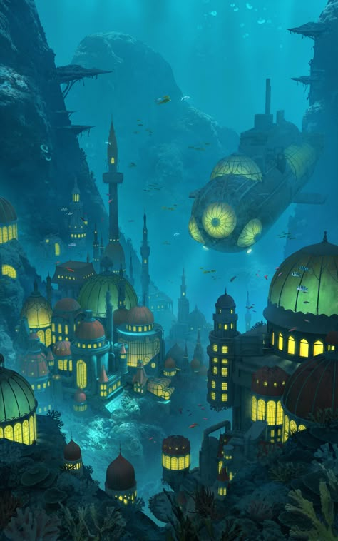 ArtStation - Scourge of the Silver Wings Tomislav Jagnjic, Underwater City, Sf Art, Fantasy City, Silver Wings, Fantasy Places, Cover Image, Games Art, Art Et Illustration