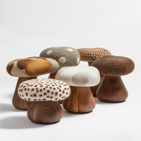 🍄🍄‍🟫 mushroom stools / pouf . . . #matteomugnai #midjourneyfurniture #midjourneyfurnituredesign #aiart #poufottoman #stooldesign #furnituredesignuk #mushroomart #mmdesignstudiouk #furnituredesignerlondon #interiordesign #supermario #woodworkcraft #upholstery #designart Mushroom Furniture Design, Nature Inspired Furniture Design, Mushroom Interior Design, Nature Inspired Furniture, Mushroom Furniture, Furniture Inspired By Nature, Mushroom Ottoman, Mushroom Stool, Soft Furniture