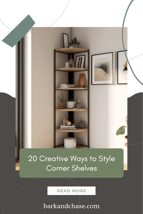 Discover 20 creative ideas to beautifully style corner shelves, from floral arrangements to books and artwork. Perfect for maximizing verticle space and enhancing your home decor. Corner Shelf Office, Corner Bedroom Bookshelves, How To Style A Corner Shelf, Corner Shelf Decor Living Room, Corner Shelves Decor Ideas, Cozy Bookshelves, Decorate Corner, Corner Shelf Decor, Japandi Kitchen Design