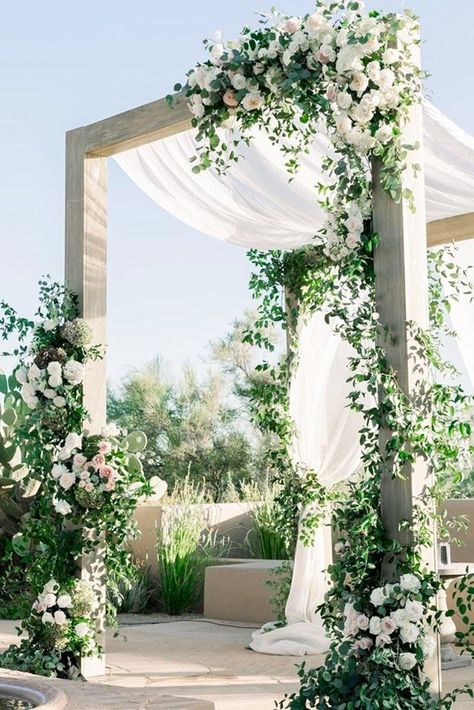 42 White Wedding Decoration Ideas ❤ whitewedding decoration ideas floral arch karliecolleenphotography⁣ #weddingforward #wedding #bride Wedding Setup, White Wedding Decorations, Modern Wedding Decor, Ceremony Design, Wedding Altars, All White Wedding, Wedding Scene, Floral Arch, Indoor Wedding