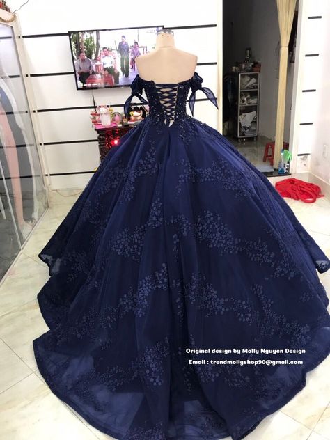 Filipino Debut Dress, Filipino Debut, Victorian Dress Aesthetic, Debut Gowns, Debut Dresses, Blue Quince, Quinceanera Themes Dresses, Dark Blue Dress, Quince Dress