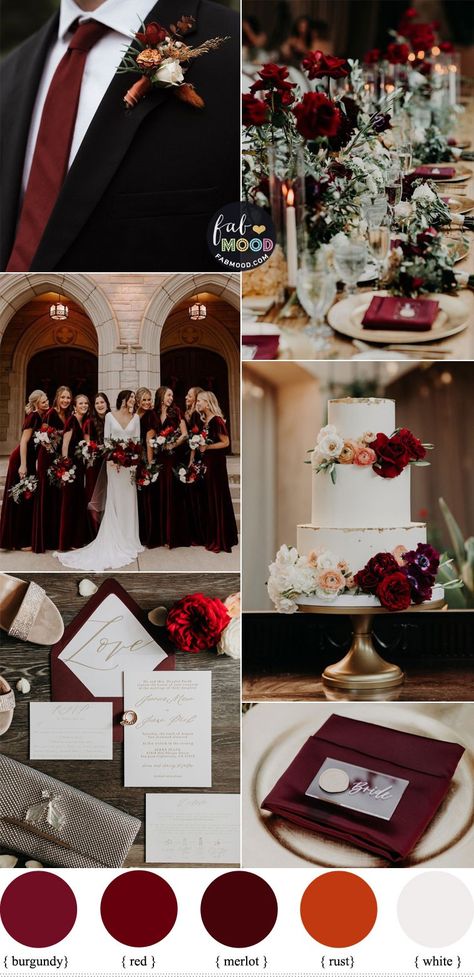 Burgundy Color Wedding Theme, Fall Colour Wedding Theme, Charcoal Grey And Red Wedding Theme, Cabernet Color Palette Wedding, Wine Colour Wedding Theme, Red And Terracotta Wedding, Burgundy Palette Wedding, Wine And Silver Wedding Colors, Cherry Red Wedding Color Schemes