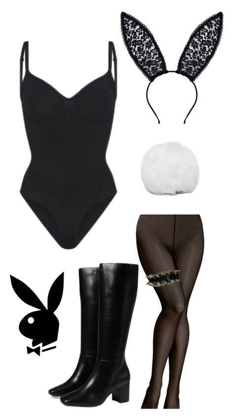 Play Boy Bunny Costume Black, Play Boy Disfraz, Black Bunny Halloween Costume, Black Bunny Costume, Halloween Duo, White Halloween Costumes, Bunny Halloween, Halloween Duos, Summer Collage