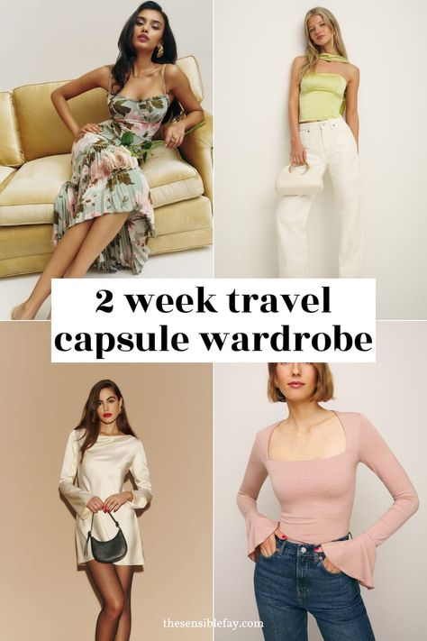 2 Week Travel Capsule Wardrobe (How To Pack + Sample Packing Lists) — The Sensible Fay 2 Week Packing List, Travel Capsule Wardrobe Spring, Travel Capsule Wardrobe Summer, Short Midi Dress, Holiday Packing, Travel Capsule, Travel Capsule Wardrobe, Packing Lists, Spring Capsule Wardrobe