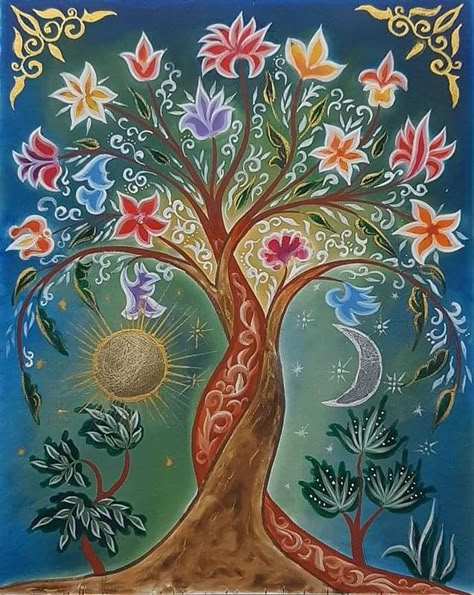 Egg Tempera Painting, Feminine And Masculine Energy, Mother Earth Art, Tree Of Life Painting, Egg Tempera, Tempera Painting, Let There Be Light, Tree Of Life Art, Painting Courses