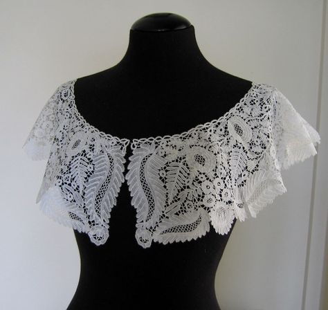 Bertha Collar (1860) example Bertha Collar, Bruges Lace, Special Dresses, Lace Neckline, Wrap Scarf, Handmade Lace, Bobbin Lace, Antique Lace, Shawl Wrap