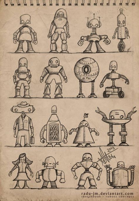 Grungy Paper Texture, Robot Drawings, Robot Drawing, Doodle Monster, Robot Sketch, Robot Cartoon, Vintage Robots, Robot Illustration, Pen On Paper