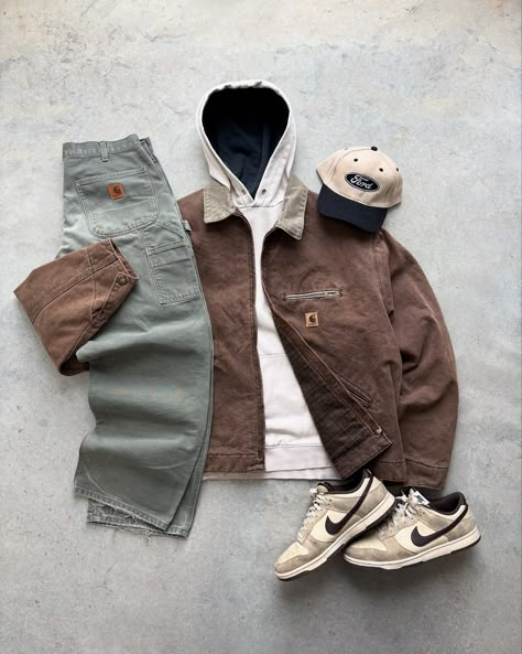 Some Chill Guy Outfit inspo for your feed 🍂 - New items going up daily! All Available on our site ARETEVINTAGE.COM - ♻️ Shop Sustainable ☕️ Follow @arete.vintage for more outfit inspo - #outfitinspo #ootd #streetwear #carhartt #carharttdetroit #fitcheck #outfitidea Nice Men’s Outfits, Casual Western Men Outfit, Carhartt Vintage Outfit, Men’s Outfit Ideas Winter, Big Guy Outfits Casual, Brimless Hat Men Outfit, Nerdy Streetwear, Men’s Chill Outfits, Men Outfit Accessories