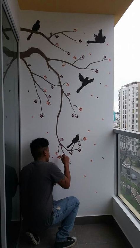 3d Wall Painting Ideas Creative, Easy Wall Murals Painted Diy Art Ideas, Wall Paint For Living Room, Balcony Wall Painting Ideas, Paint For Living Room, Painting Decoration Wall, Living Room Wall Paint, Room Wall Paint, Wall Painting Ideas Creative