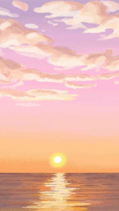 Sunset Landscape Painting Easy, Sunrise Poster Design, Watercolor Ocean Sunset, Sunset Background Drawing, Ocean Sunset Drawing, Sunset Beach Drawing, Pastel Sunset Drawing, Sunrise Painting Simple, Sunset Clouds Painting