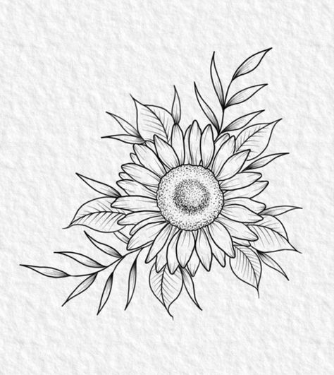 Sunflower Tattoo Stencil Simple, Sun Flower Tattoo Stencils, Line Work Sunflower Tattoo, Sunflower Botanical Illustration, Sunflower Tattoo Drawing, Floral Tattoo Design Drawings, Fineline Sunflower Tattoo, Line Sunflower Tattoo, Fine Line Sunflower