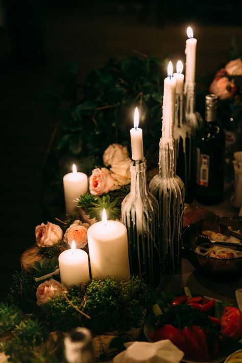 Winery Halloween Party, Witchy Wedding Table Setting, Rustic Spooky Wedding, Witchy Engagement Party, Dark Wedding Theme Table Settings, Gothic Garden Wedding, Practical Magic Wedding Theme, Gothic Garden Party, Witchy Table Decor