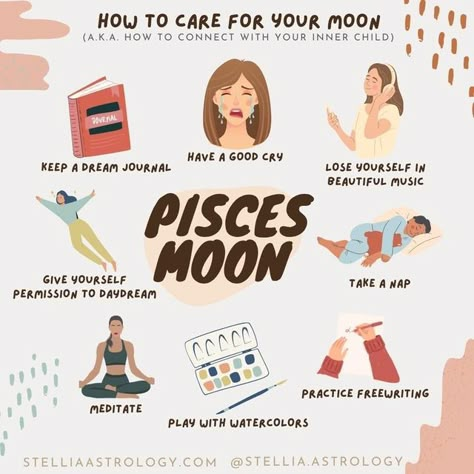 Moon Sign Pisces, Pisces Self Care, Pisces Moon Woman, Pisces Moon Tattoo, Pisces Moon Aesthetic, Pisces Meaning, Pisces Witch, Libra Sun Pisces Moon, Virgo Sun Pisces Moon