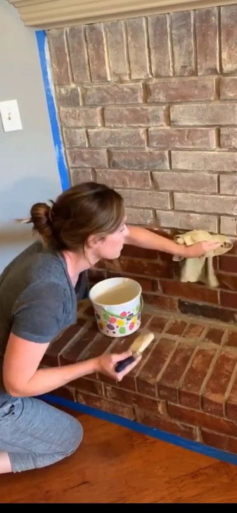 Whitewashed Brick Fireplace » Brick Fireplace Diy, Painting A Brick Fireplace, Whitewashed Brick Fireplace, Update Brick Fireplace, Black Brick Fireplace, White Wash Fireplace, Whitewashed Brick, White Wash Brick Fireplace, Red Brick Fireplaces