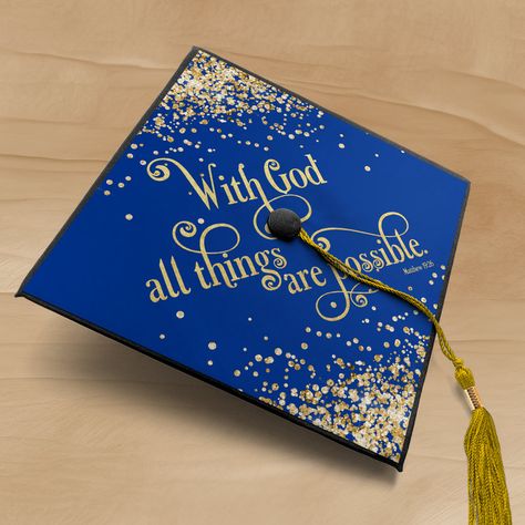 Bible Verse Graduation Cap, Bible Verse Graduation, Graduation Cap Tassel, Royal Blue Background, Blue Graduation, Graduation Cap Toppers, Graduation Cap Designs, Graduation Cap Decoration, Cap Decorations