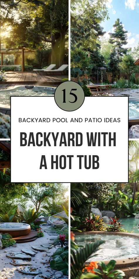 Transform your outdoor space into a serene retreat by integrating a hot tub. Explore modern layouts that seamlessly blend small pools, fire pits, and concrete patios. Discover ideas for creating a cozy atmosphere with fireplaces and grills, enhancing your backyard hot tub experience. Save this pin to your 'backyard hot tub ideas' board and visit the article for more inspiration. Landscape With Hot Tub, Backyard Ideas With Hot Tub And Fire Pit, Hot Tub Landscape Ideas Backyard, Small Hot Tub Patio, Inground Hot Tub With Waterfall, Courtyard Hot Tub, Hot Tub Oasis Ideas, Deck With Hot Tub And Fire Pit, Backyard Hottub Area