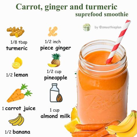 1 Smoothie Weight Loss on Instagram: “An anti-inflammatory, immune-boosting smoothie with carrot juice, ginger, turmeric, pineapple, and banana! Perfect for breakfast or a…” Inflammation Smoothie, Immunity Smoothie, Immune Boosting Smoothie, Carrot Smoothie, Turmeric Smoothie, Resep Smoothie, Ginger Turmeric, Smoothie Diet Plans, Carrot And Ginger