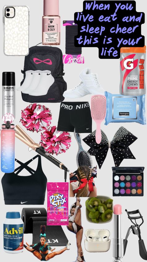 What To Get A Cheerleader For Christmas, Cheer Outfits For Practice Aesthetic, Cheer Comp Outfits, What To Keep In Your Cheer Backpack, What To Pack For Cheer Competition, Cheer Stuff To Buy, Whats In My Cheer Bag, Cheer Training Outfit, Cheer Backpack Ideas