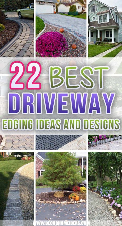 22 Best Driveway Edging Ideas On A Budget | Decor Home Ideas Diy Driveway Ideas, Driveway Edging Ideas, Gravel Driveway Edging, Circle Driveway Landscaping, Driveway Ideas Cheap, Landscaping Entrance, Front Garden Ideas Driveway, Beautiful Driveways, Garden Ideas Driveway