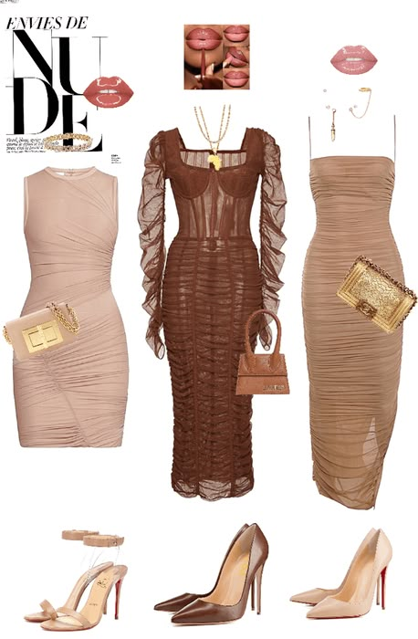 Nude Dress Outfit | ShopLook Nude Cocktail Dress Classy, Shades Of Melanin Party Outfits, Nude Formal Outfit, Shades Of Brown Party Outfits, Nude Bodycon Dress Outfit, Nude Dress Outfit Classy, Brown And Nude Outfit, Formal Party Outfit Classy, Nude Outfits For Black Women