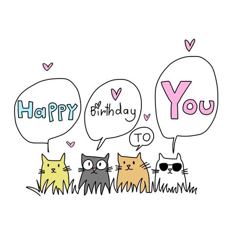 Birthday Drawing Ideas, Happy Birthday Drawings, Birthday Drawing, Happy Birthday Illustration, Happy Birthday Cat, خريطة ذهنية, Happy Birthday Art, Happy Birthday Greetings Friends, Birthday Card Drawing