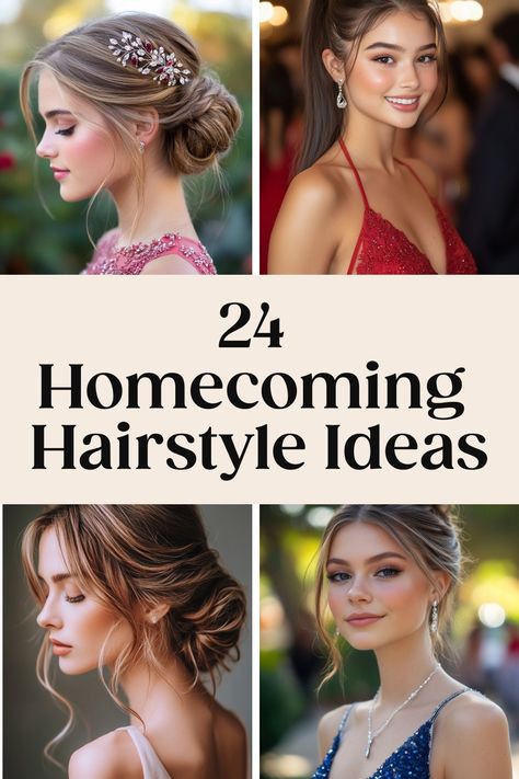 Get ready to slay the dance floor with these stunning homecoming hair ideas! Whether you prefer chic updos or glamorous curls, we've got the perfect hairstyles for homecoming that will make you feel like a queen. From elegant braids to trendy ponytails, rock your homecoming with confidence and style. Make a statement at the dance with these fabulous homecoming hairstyles that will have all eyes on you. Say hello to your new favorite styles for the big night! Hair Styles For A Dance, Homecoming Updo Hairstyles, Hair For Homecoming, Aubrey Hair, Hairstyles For Homecoming, Homecoming Updo, Braided Homecoming Hairstyles, Homecoming Updos, Side Chignon