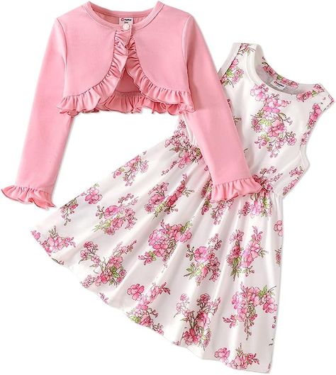 Outside Birthday Party, Toddler Girl Dresses Summer, Dress And Cardigan, Baby Dress Set, Body Con Dress Outfit, Girls Floral Dress, Cardigan Set, Girls Casual Dresses, Pedicure Kit