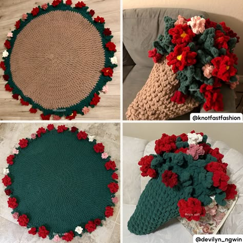 Poinsettia Bouquet Blanket (Free Video Tutorial) — KnotFastFashion Crochet Blanket Bouquet, Poinsettia Crochet Pattern Free, Crochet Puff Flower Blanket, Crochet Bouquet Blanket, Crochet Flower Blanket Pattern Free, Circle Crochet Blanket, Bouquet Blanket, Crochet Weighted Blanket, Crochet Poinsettia