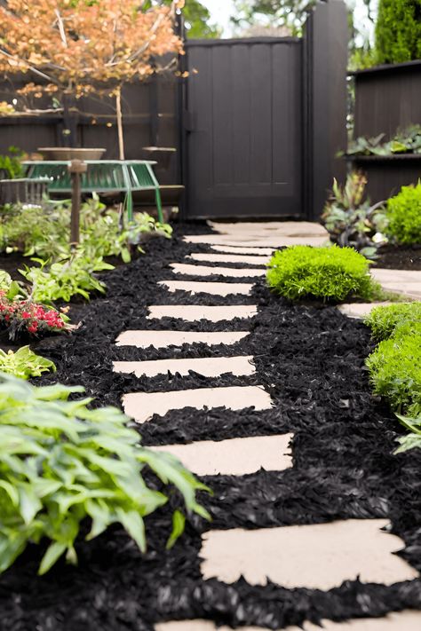 14 Best Black Mulch Landscaping Ideas - Blooming Anomaly Daycare Playground Ideas, Black Mulch Landscaping Ideas, Black Mulch Landscaping, Black Rubber Mulch, Mulch Landscaping Ideas, Grey Stone House, Daycare Playground, Brown Mulch, Types Of Mulch