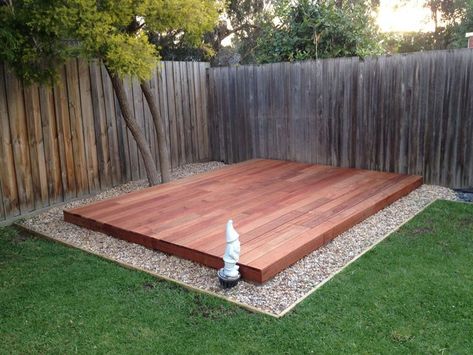 Ground level garden deck, made from Merbau wood. – 2019 - Deck ideas | Small backyard decks, Backyard landscaping designs, Backyard landscaping Deck Ground Level, Dyi Patio, Small Backyard Decks, Landscaping Backyard, Floating Deck, Wooden Deck, Ground Level, Ideas Backyard, Decks Backyard