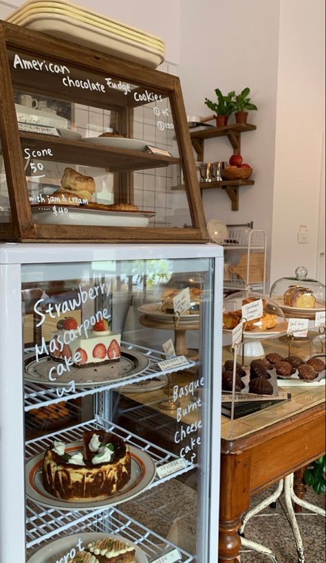 Coffee Shop Nature Design, Tiny Bakery Shop Design, Cafe Interior Design Small Low Budget, Bakery Shop Design Interiors, Small Bookstore Cafe, Aesthetic Cake Shop, Bakery Vendor Booth, Cake Shop Aesthetic, Aesthetic Cafe Wallpaper