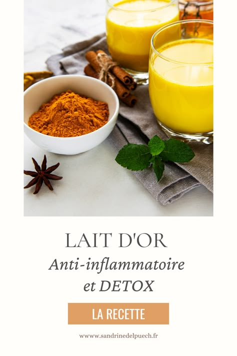 Anti-inflammatoire, détox, apaisant, retrouvez les bienfaits et la recette phare du lait d'or, ou golden latte, et sa variation, plus gourmande. Golden Latte, Detox Plan, Sans Gluten Sans Lactose, Golden Milk, Batch Cooking, Ayurveda, Best Foods, Cooking Time, Food Lover