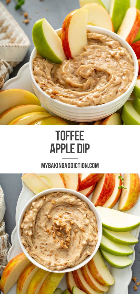 Cream Cheese Apple Dip Toffee Bits, Toffee Fruit Dip, Apple Dip With Toffee Bits, Toffee Dip Recipe, Best Cold Party Dips, Toffee Cream Cheese Dip, Cream Cheese Toffee Apple Dip, Toffee Dip For Apples, Apple Orchard Ideas