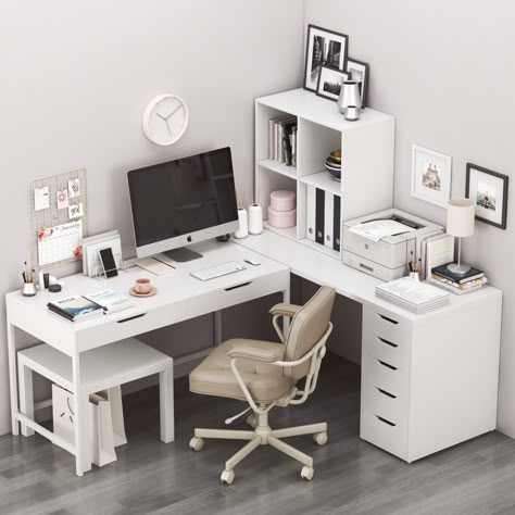 Study Table Designs, White Desk, Study Room Decor, Teen Bedroom Decor, Room Design Bedroom, Home Office Setup, Home Office Space, Room Inspiration Bedroom, Room Ideas Bedroom