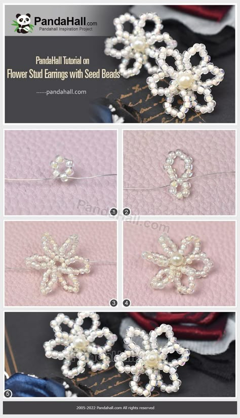 Diy Beads Flower, Japanese Beads Jewelry, Flower Seed Bead Earrings, Beads Flowers Tutorial, Bead Flowers How To Make, Bead Flowers Tutorial, Cincin Diy, Seed Beads Diy, Jewels Diy