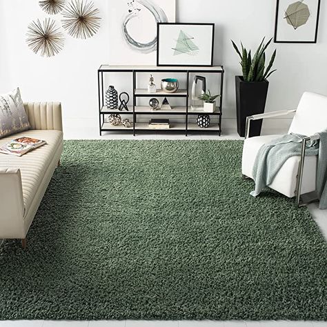 Amazon.com: SAFAVIEH August Shag Collection AUG200Y Solid Non-Shedding Living Room Bedroom Dining Room Entryway Plush 1.5-inch Thick Area Rug, 8' x 10', Green : Everything Else Brown And Green Living Room, Green Carpet, Living Room Green, Living Room Area Rugs, Shag Area Rug, Boho Chic Decor, Green Area Rugs, Nebraska Furniture Mart, Green Rug