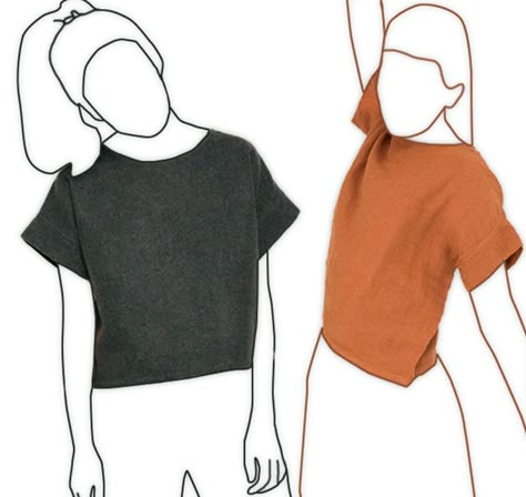 Diy Short Sleeve Shirt, Boxy Top Sewing Pattern Free, Sewing Pattern Shirt Women, Basic Top Sewing Pattern, Boxy Linen Top Sewing Pattern, Boxy Crop Top Sewing Pattern, Free Box Top Sewing Pattern, Woven Shirt Pattern, Box Shirt Pattern