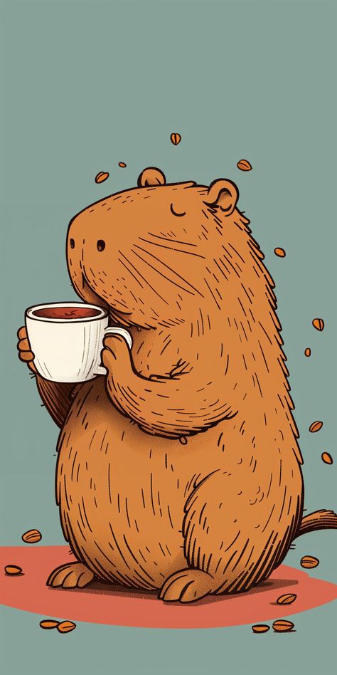 Get this unique capybara with a cup of coffee as your new iPhone or Android background 📱✨. Simple and quirky, it's perfect to start your day with a smile! Capybara Iphone Wallpapers, Quirky Wallpaper Iphone, Cappy Berra Drawing, Capybara Wallpaper Iphone, Coffe Wallpapers, Coffee Time Wallpaper, Coffee Iphone Wallpaper, Cute Animal Wallpapers, Capybara Wallpaper