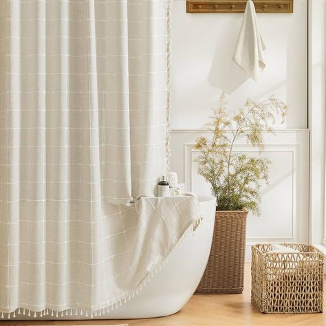 Amazon.com: Stall Fabric Shower Curtain, 60x72 Inch Narrow Boho Farmhouse Linen Textured Fabric Shower Curtain Set with 10 Hooks,Bohemian Neutral Weighted Decorative Shower Curtains for Bathroom,Cream/Beige : Home & Kitchen 96 Inch Shower Curtain, Vogue Decor, Linen Shower Curtain, Shower Curtain Boho, Bathroom Curtain Set, Minimalist Showers, Extra Long Shower Curtain, Cream Curtains, Farmhouse Shower Curtain