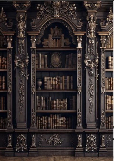 Gothic Library Exterior, Bookshelf Victorian, Gothic Library, Vampire House, Royal Room, Epic Fantasy Books, Dark Acadamia, Old Room, Fantasy House