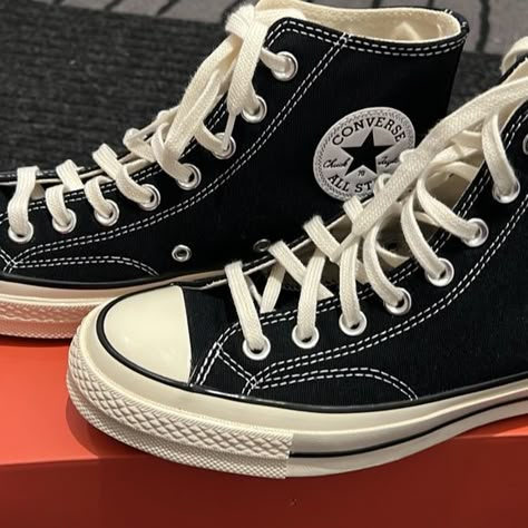 CONVERSE CHUCK 70 HIGH IN BLACK Chuck 70 Converse, Converse 70, Snicker Shoes, Converse 70s, Converse Aesthetic, Converse Classic, Black Chucks, Black High Top Converse, Shoes Outfit Fashion