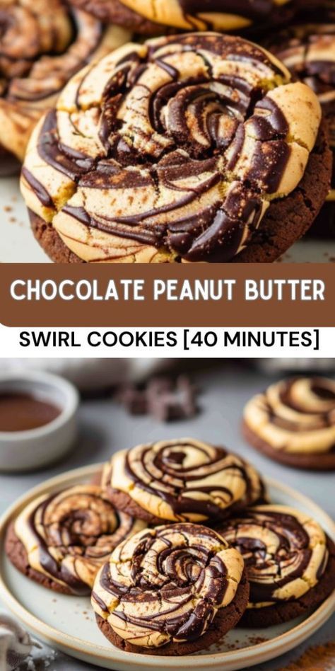 Chocolate Peanut Butter Swirl Cookies Swirl Cookies, Peanut Recipes, Chewy Cookies, Chocolate Peanut Butter Cookies, Chocolate And Peanut Butter, Peanut Butter Brownies, Classic Cookies, Chewy Cookie, Cookies Recipes