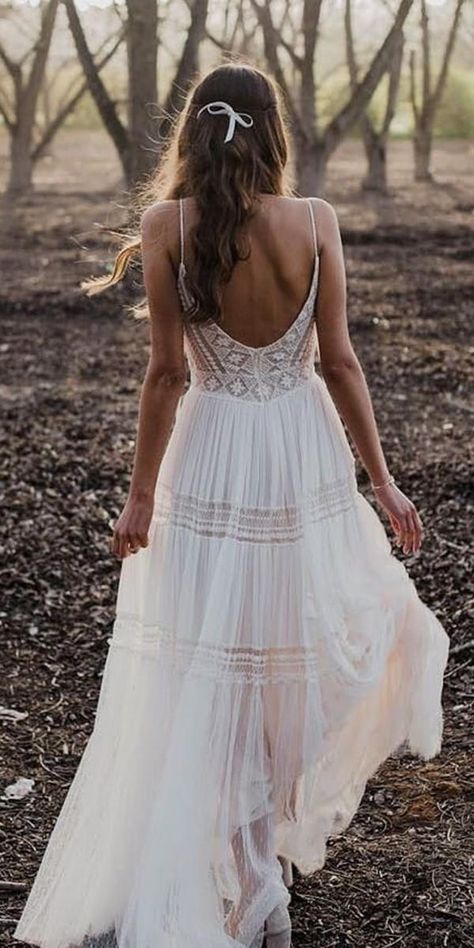 boho wedding dresses a line open back with spaghetti straps inbalravivbridal Wedding Dress Cinderella, Wedding Dress Mermaid Lace, Wedding Dresses Vintage Bohemian, Simple Elegant Wedding Dress, Simple Lace Wedding Dress, Wedding Dress Black, Boho Wedding Dresses, Wedding Dresses Lace Ballgown, Outdoor Wedding Dress