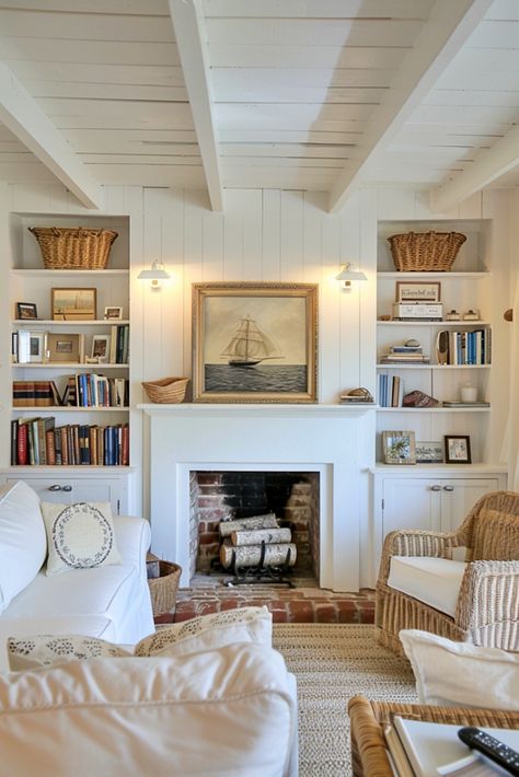 Look at the Happy Charm of Nantucket: A Historic Treasure Nantucket Interior, Nantucket Cottage, Nantucket Home, Interior Design Minimalist, Nantucket Island, Cottage Living Rooms, Beach House Interior, Cottage Interiors, Coastal Living Room