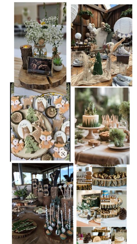 Forest Theme Baby Shower Centerpieces, Cozy Cabin Baby Shower Theme, Boy Baby Shower Ideas Forrest, Boy Woodland Baby Shower Ideas, Cabin Baby Shower Theme, Wilderness Theme Baby Shower Ideas, Woodland Themed Food, Woodsy Baby Shower Theme, Woodland Creature Baby Shower Ideas