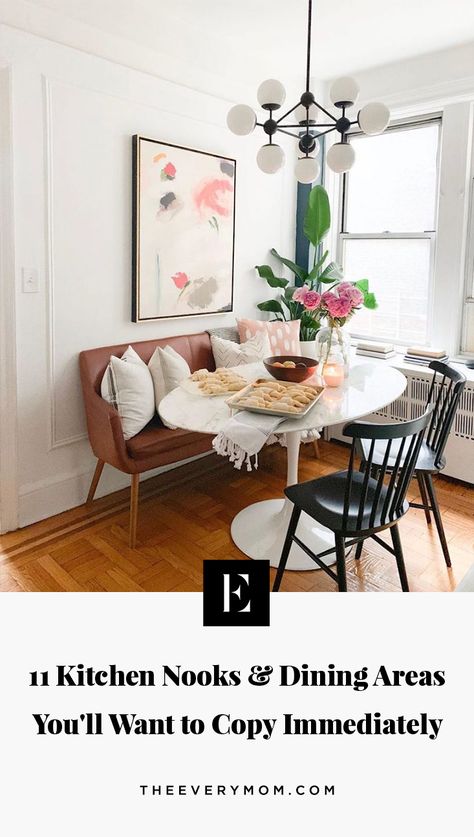 Kitchen Nooks and Dining Areas You'll Want to Copy | The Everymom, Kitchen, Kitchen Table, Kitchen Design, Design Inspo, Dining Table, Dining Area Design, Dining Room, Home Decor, Kitchen Nooks, California Style, Farmhouse, Home Tour, Minimalist, Kid-Friendly, Bohemian, Mid-Century Breakfast Knock Design, Kitchen Nooks, Style Californien, Breakfast Kitchen, Dining Area Design, Apartment Dining Room, Apartment Dining, Kitchen Nook, Dining Nook