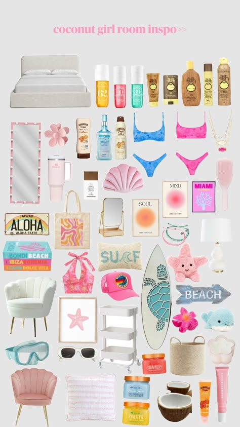 coconut girl room inspo >> 🥥🫶🏽🩷🌊 (Hope it's good) #coconut #coconutegirl #roominspo Kmart Room Decor Bedroom, Aesthetic Room Photos, Coconut Girl Aesthetic Room Decor, Tropical Room Decor Ideas, Preppy Beach Room Ideas, Beachy Room Inspo Summer, Beachy Room Ideas For Teens, Coconut Girl Bedroom Aesthetic, Cute Beachy Room Ideas